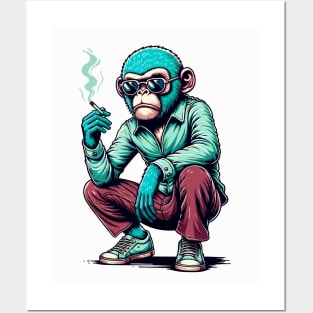 Retro Rebel: 70s Fashion smoking monkey in Shades Posters and Art